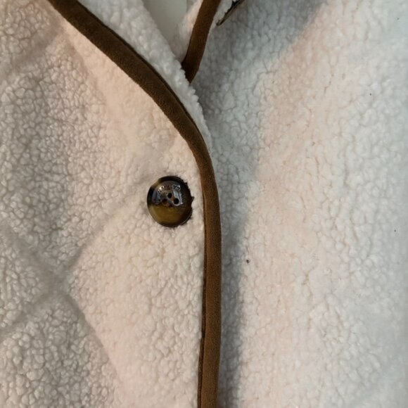 😊Ralph Lauren Sherpa Jacket Wm Sz M Cream Tan Trim Quilted Faux Shearling NEW - Picture 6 of 9